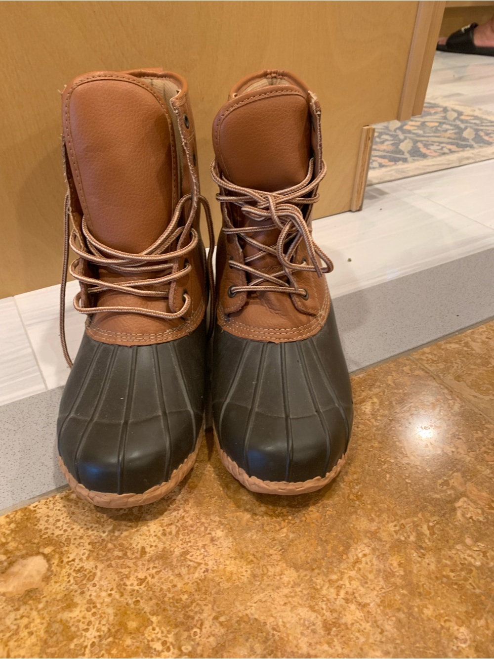 Women's Brown & Black Waterproof Lace-Up Winter Duck Boots